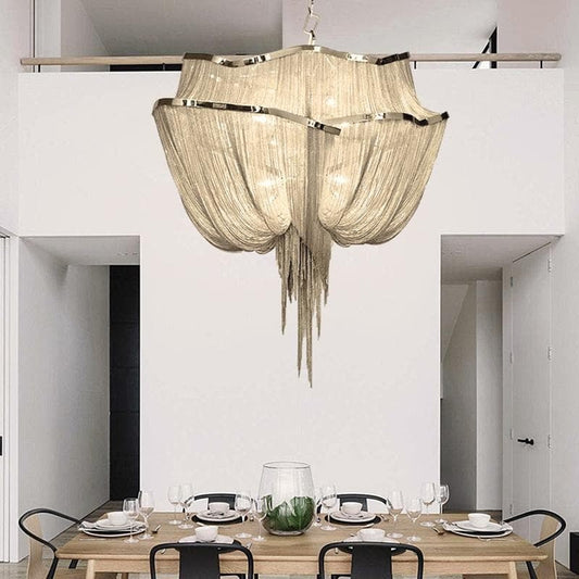 Alisa Luxury Double-Layer Aluminum Chain Tassel Chandelier - Ginkgo Petal